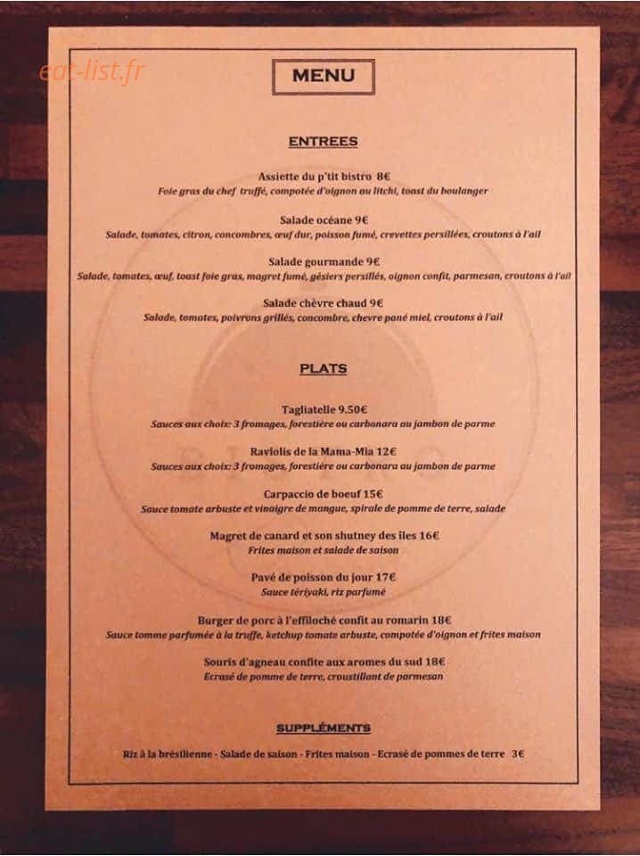 Le p'tit bistro — carte page 1