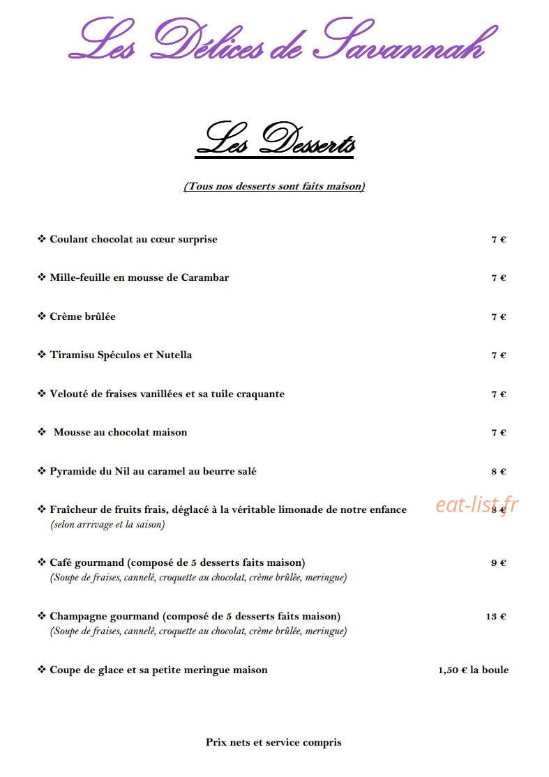 Les Délices de Savannah — carte page 3