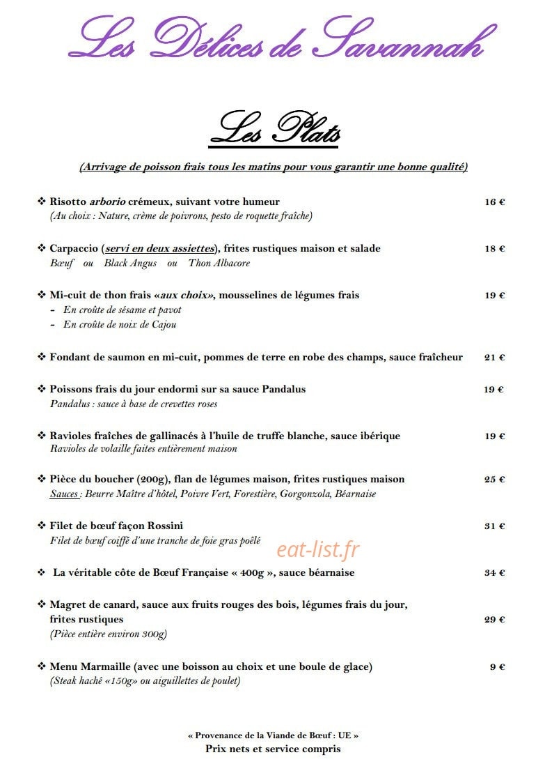 Les Délices de Savannah — carte page 2