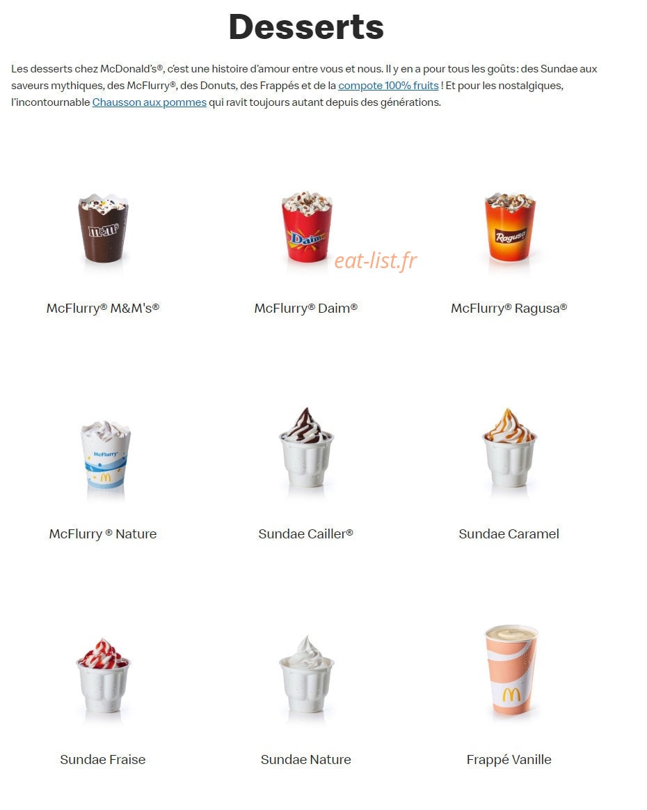 Mc Donald's — carte page 18