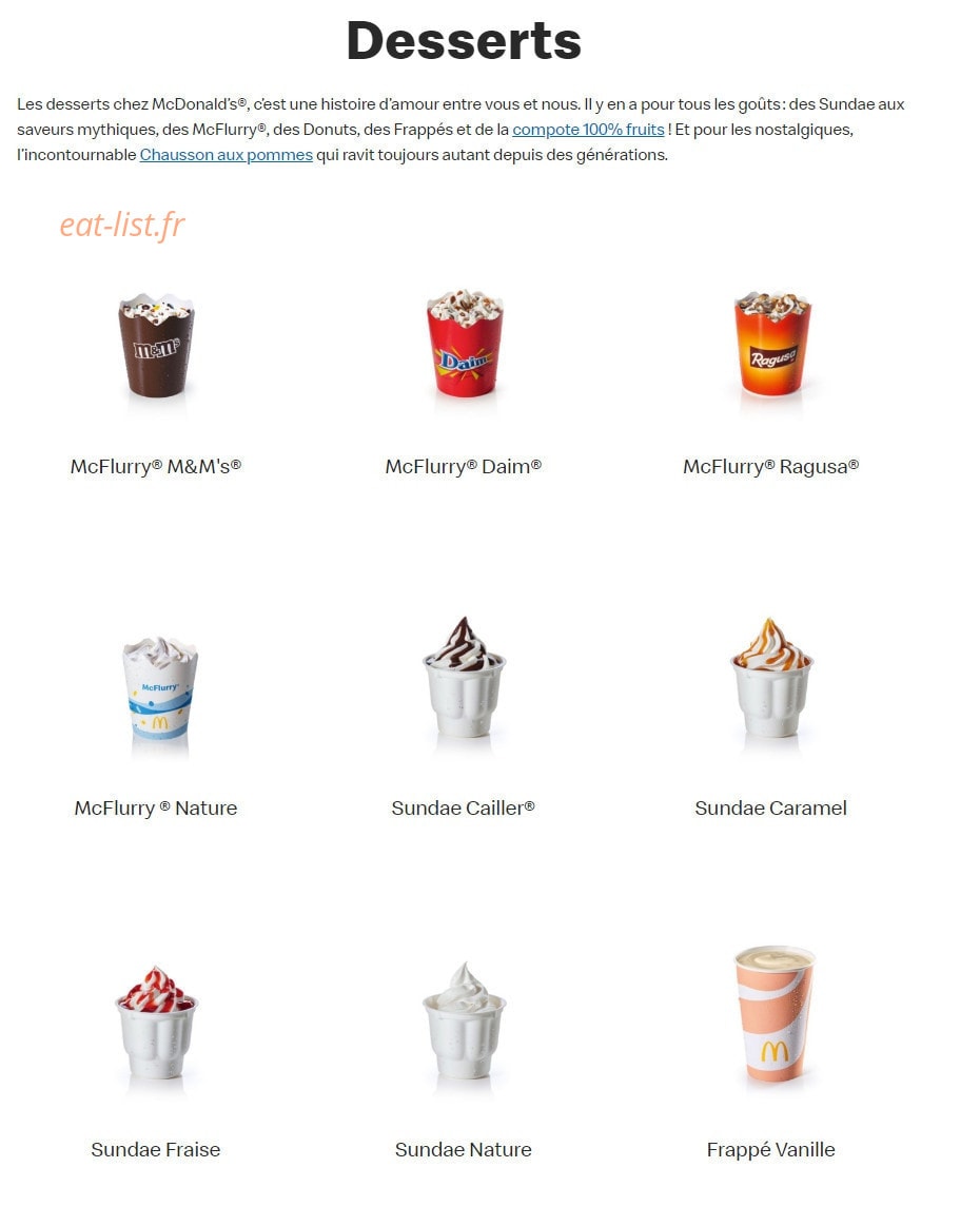Mc Donald's — carte page 18