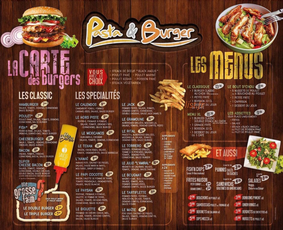 Pasta & Burger — carte page 1