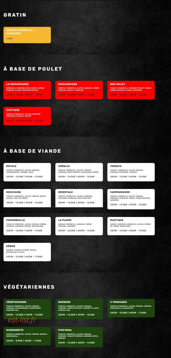 Pizza Créolia — carte page 1