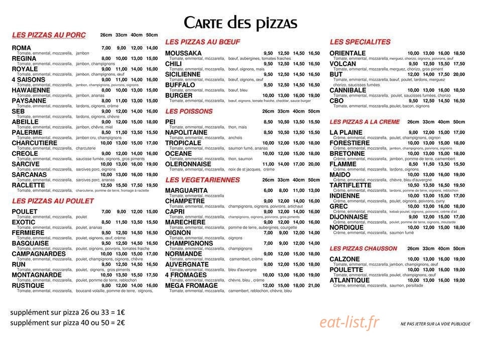 Savannah pizza — carte page 1