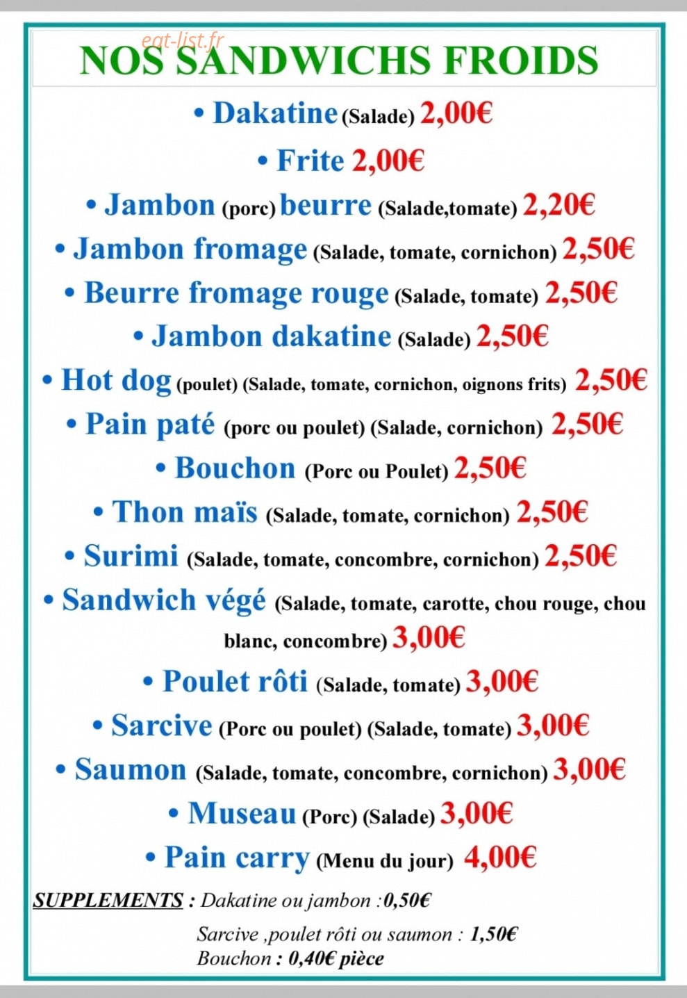 Snack Sans Souci — carte page 1