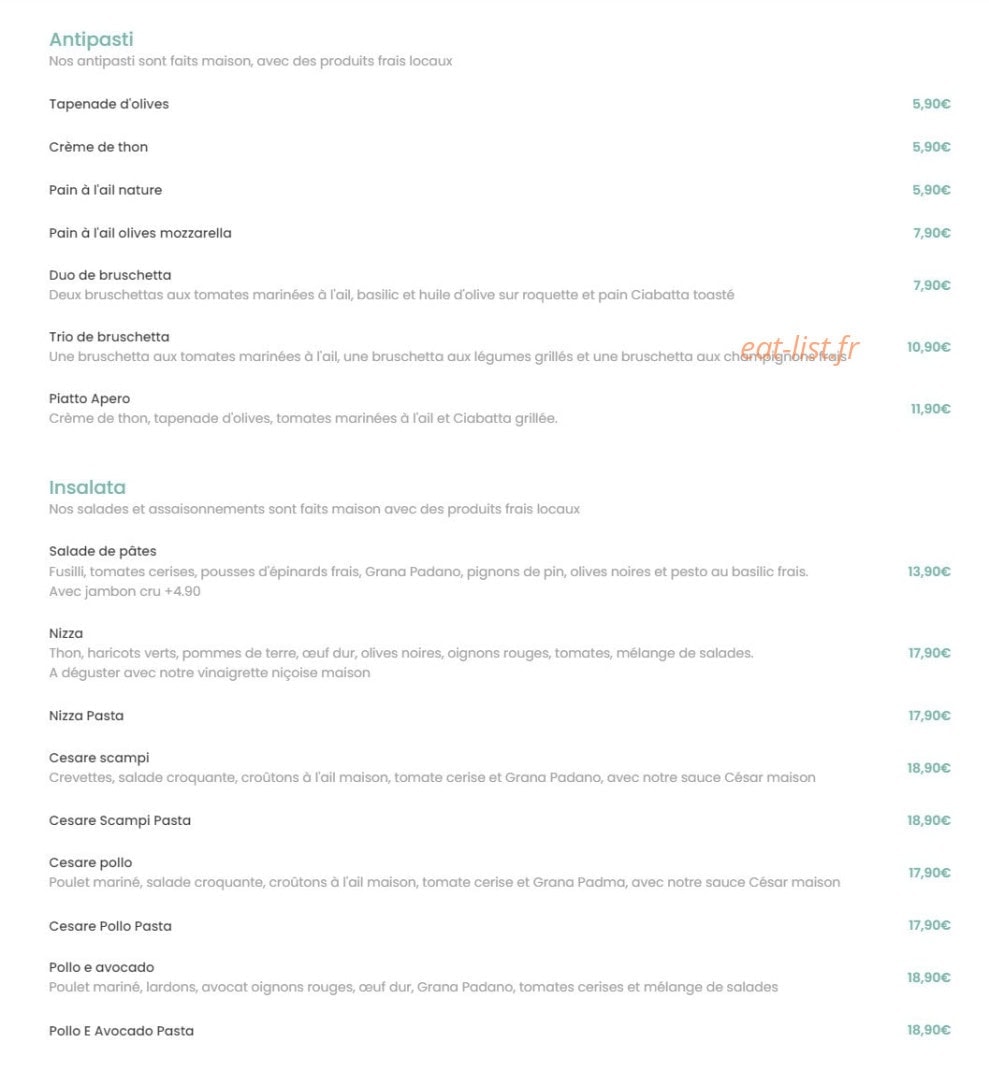 Vapiano — carte page 1