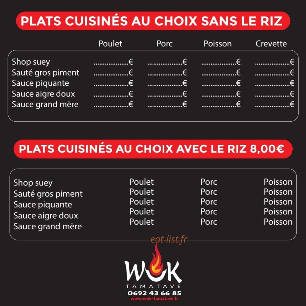 Wok Tamatave — carte page 1