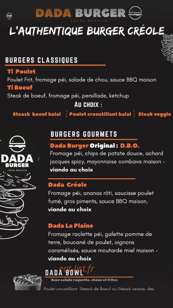 Dada Burger — carte page 1