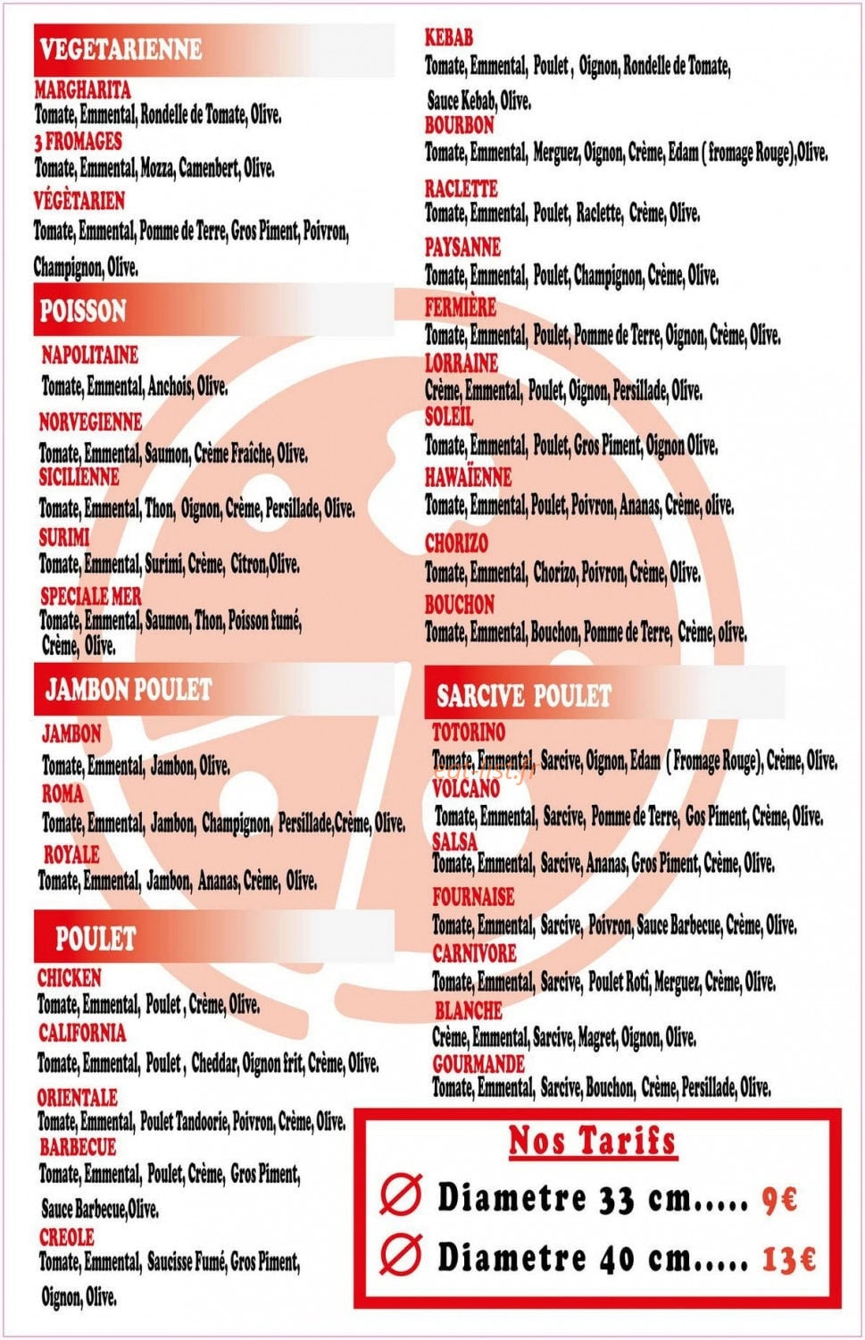 Carte et menu de Fratello Pizza à Saint Benoit — Les pizzas
