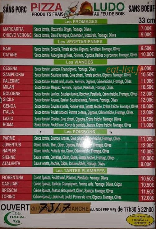Pizza Ludoparc — carte page 1