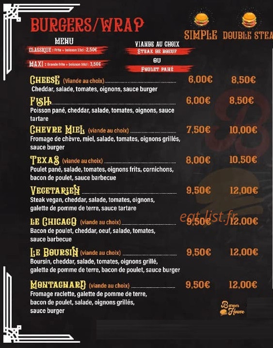 Burger House — carte page 1