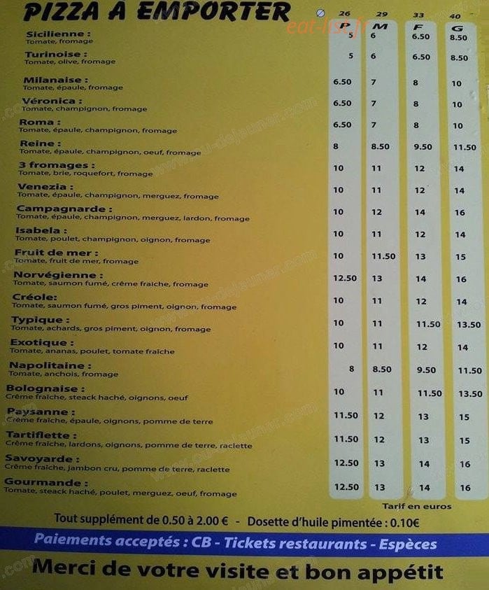 Chez Hubert — carte page 1