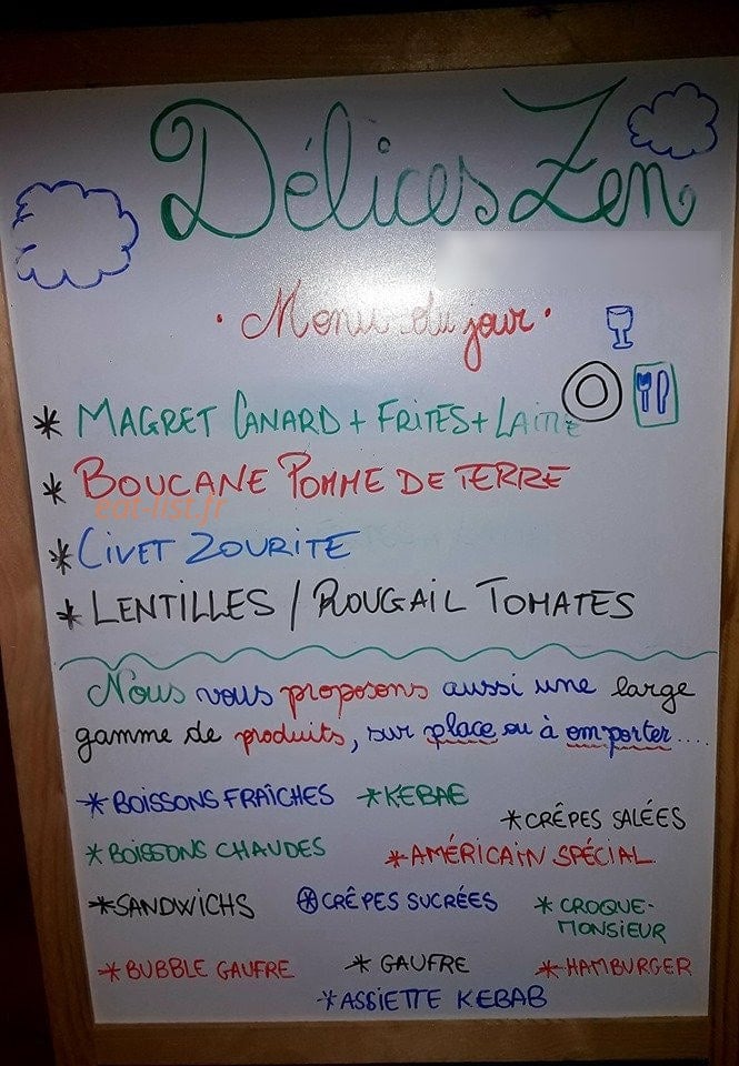 Délices Zen — carte page 1
