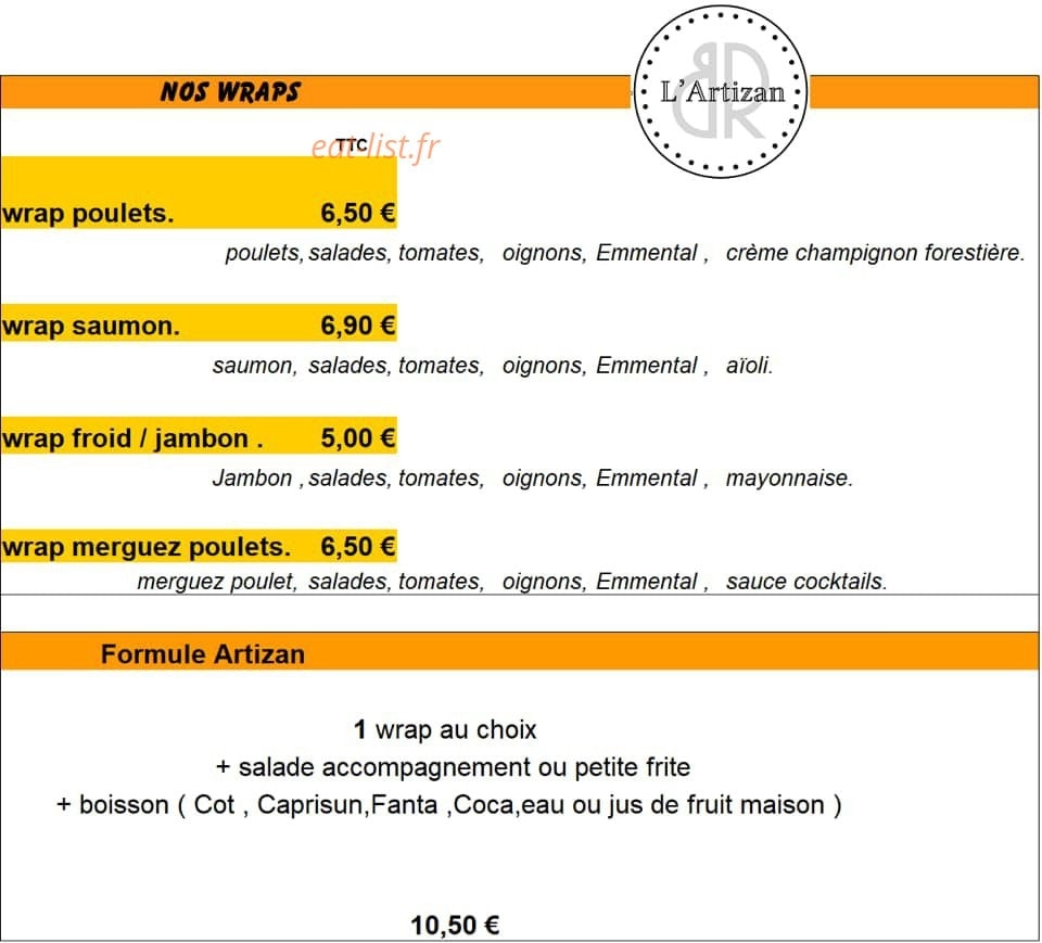 L’Artizan Br — carte page 2