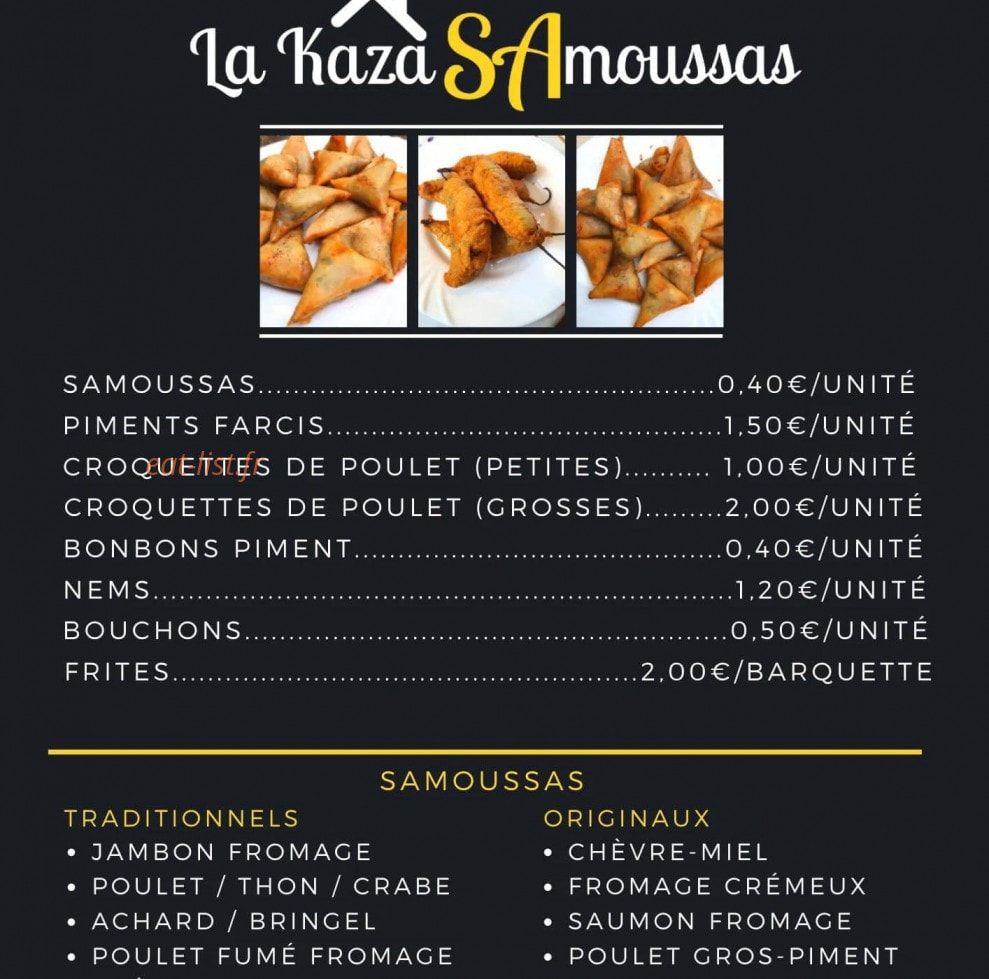 La Kaza Samoussas — carte page 1