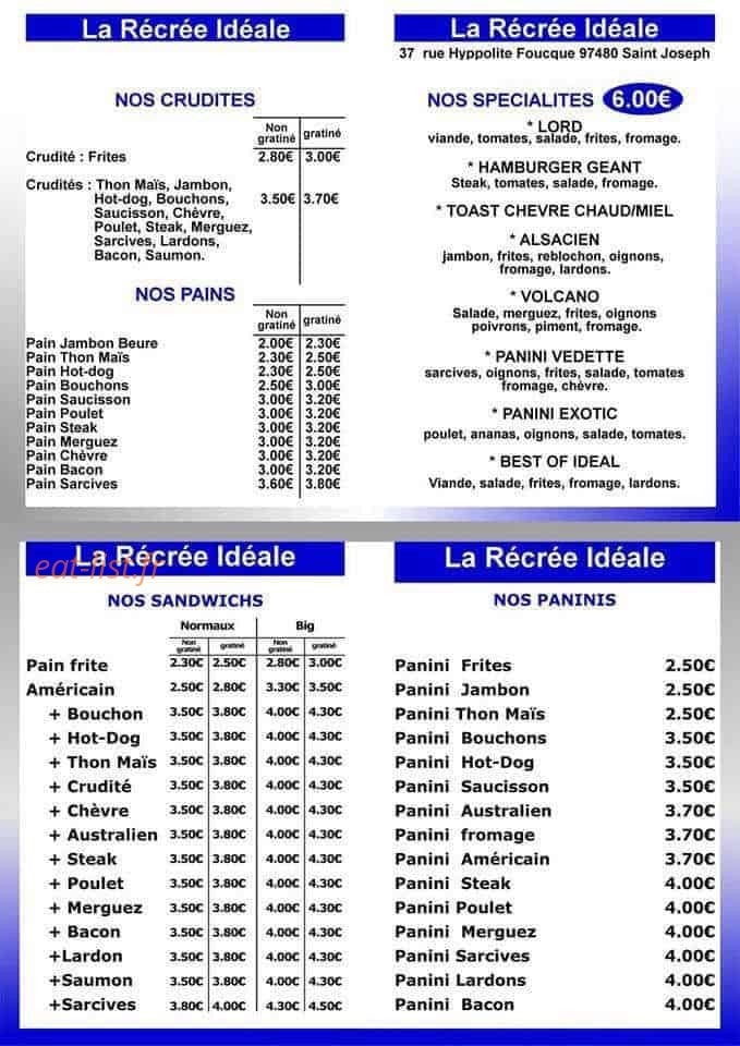 La Recrée Idéale — carte page 2