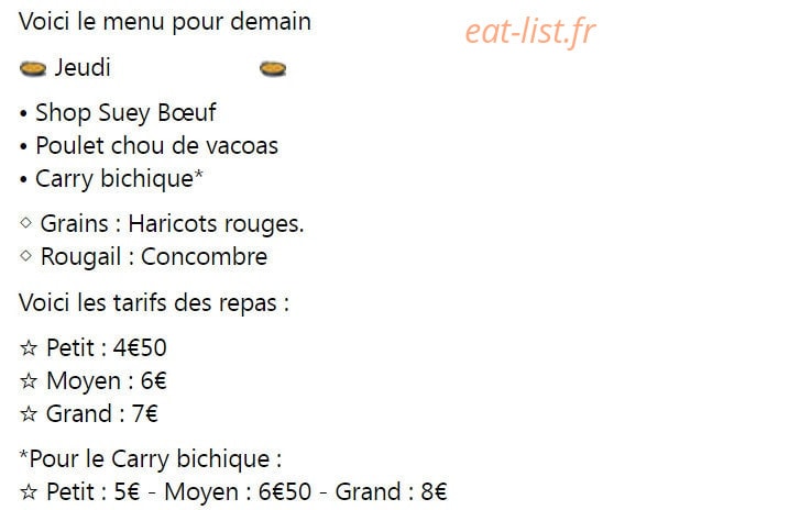 Le 4 épices — carte page 1