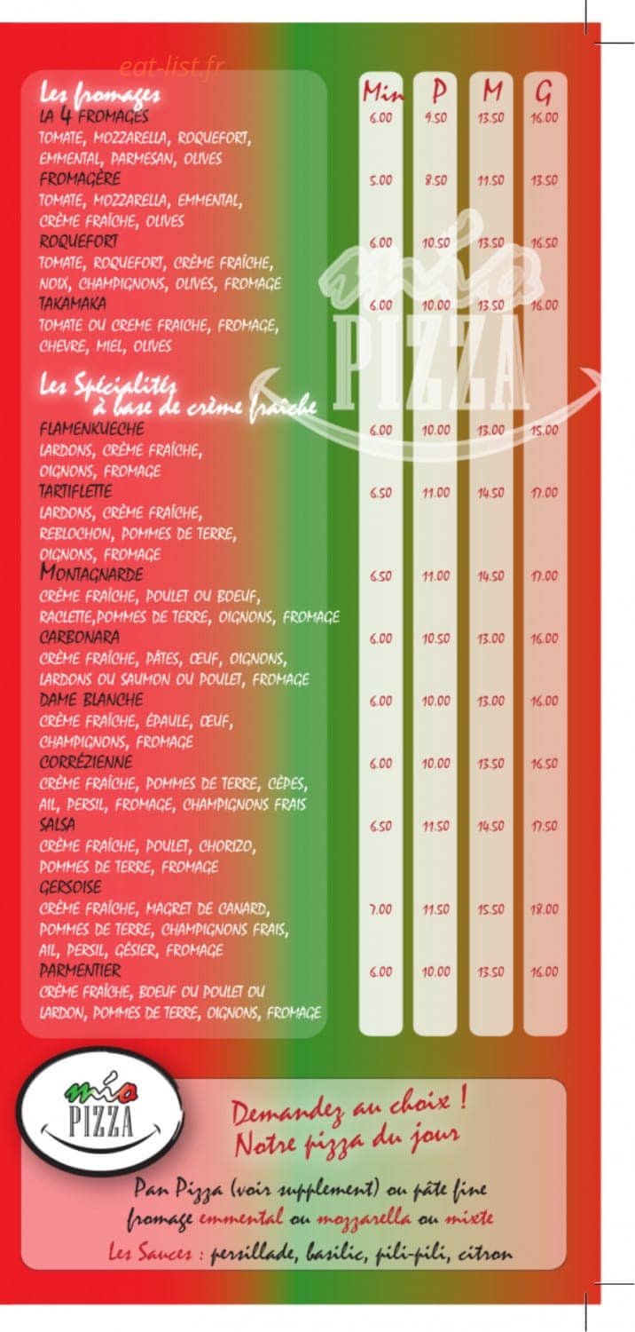Mio Pizza — carte page 3