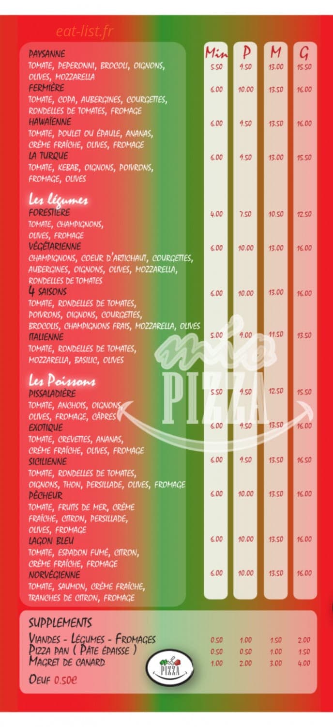 Mio Pizza — carte page 2