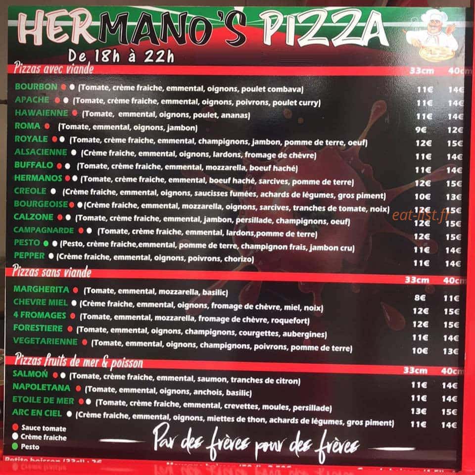 Hermano’s Pizza — carte page 1