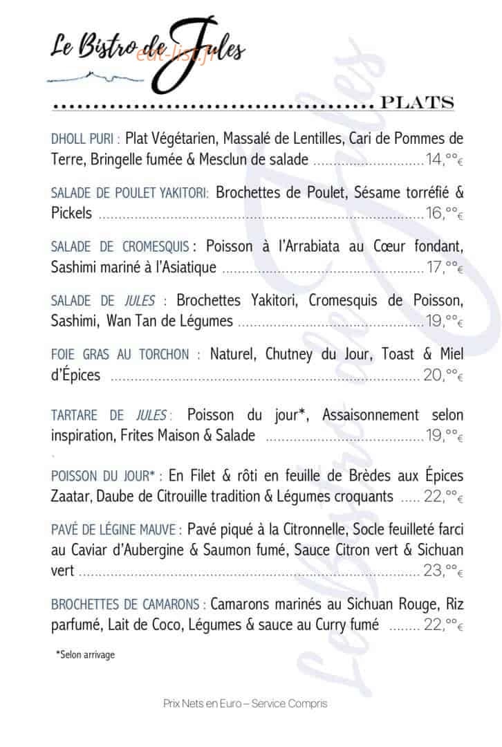 Le Bistro de Jules — carte page 1