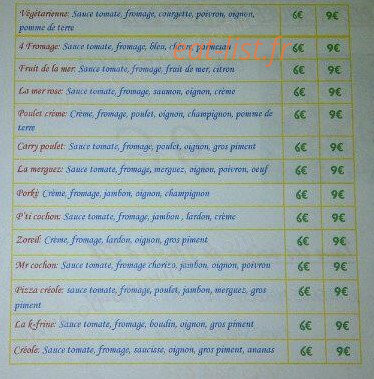 Pizza Creole — carte page 1