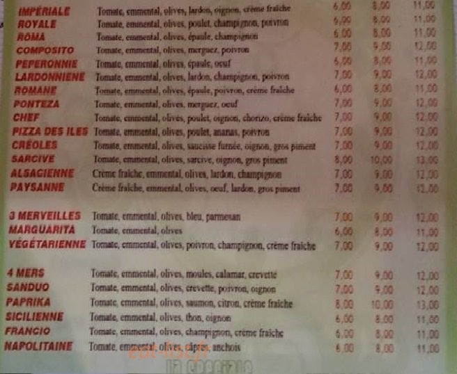 Pizza Franky — carte page 1