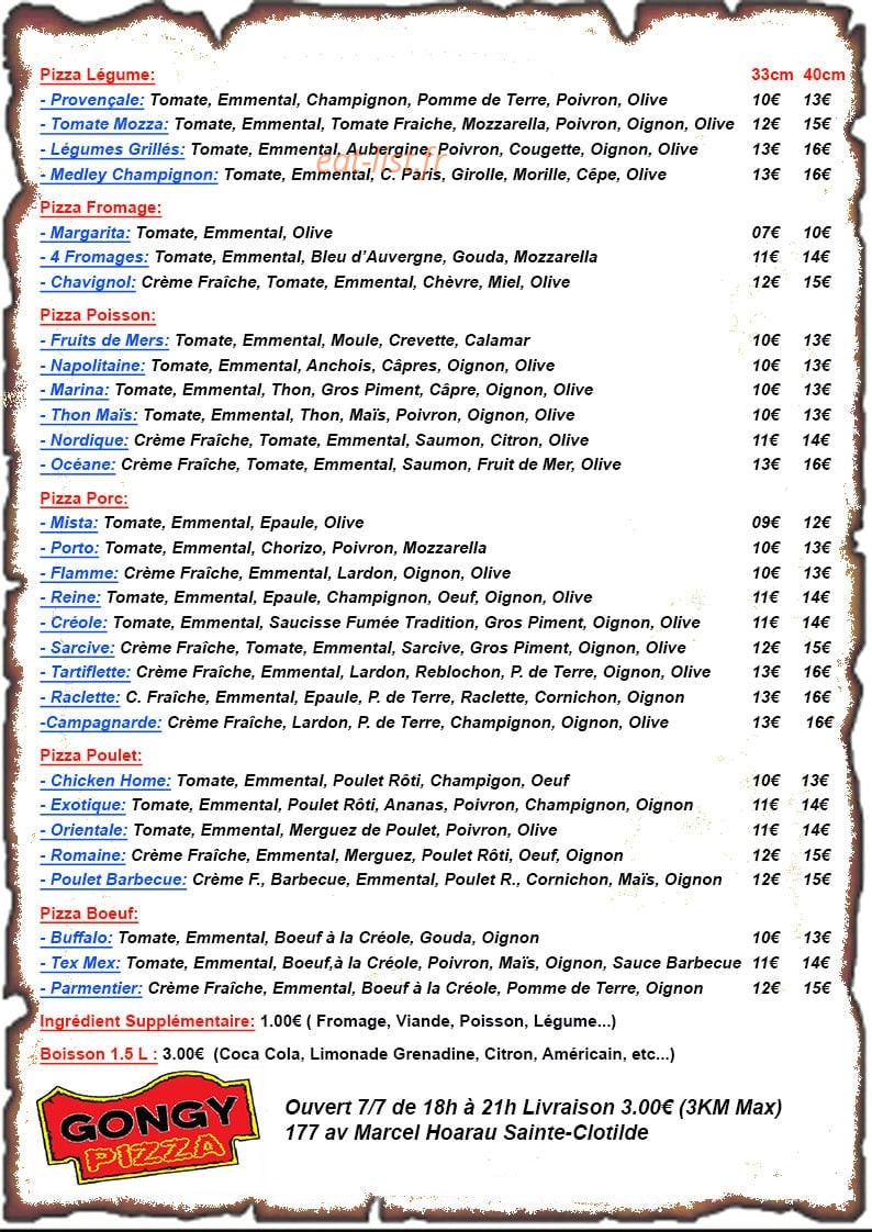 Pizza Gongy — carte page 1