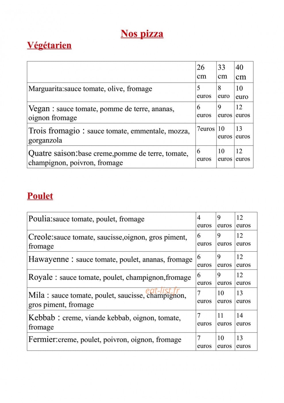 Pizza Gourmand — carte page 1