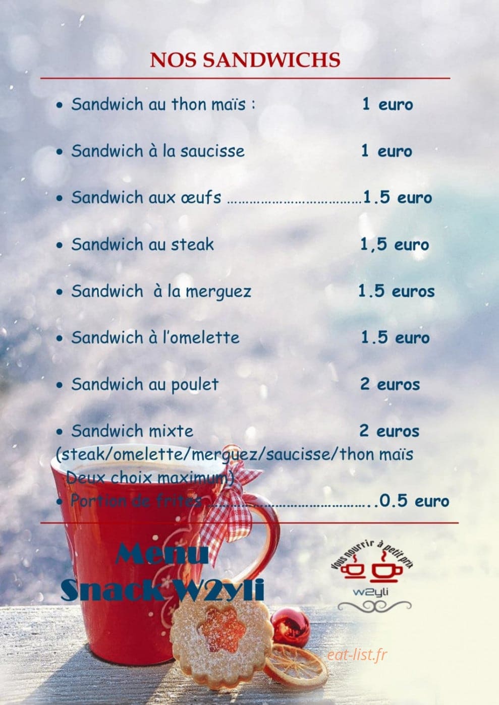 Wayli Snack — carte page 1