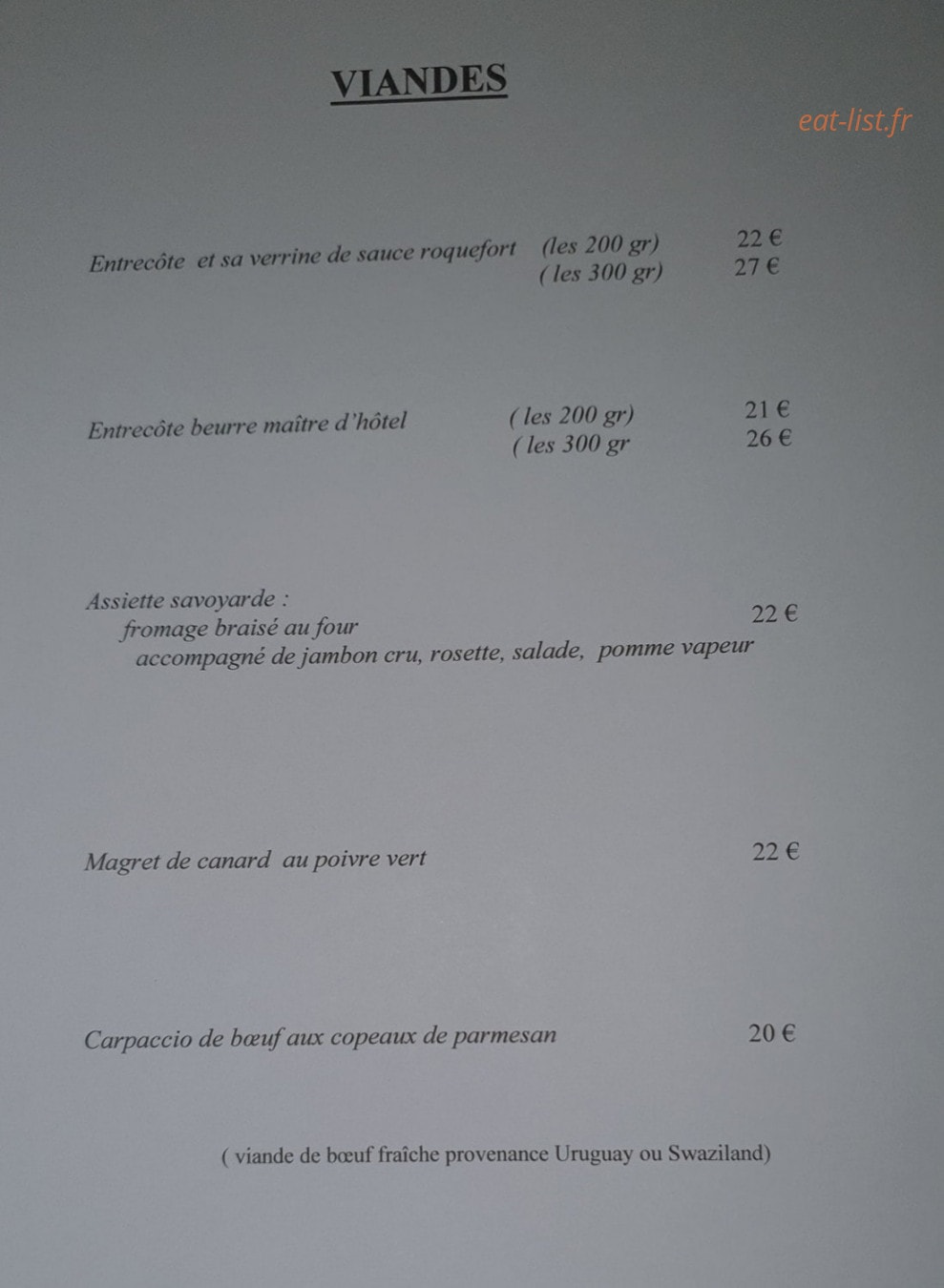 Auberge du Rond-Point — carte page 1