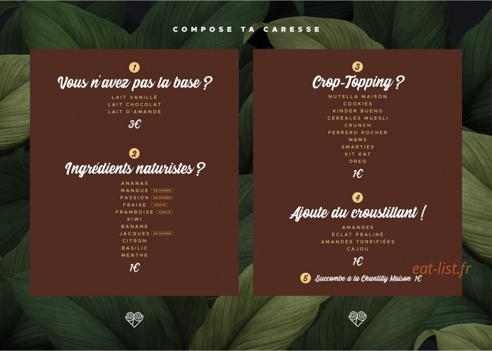 Caresse Cream — carte page 1