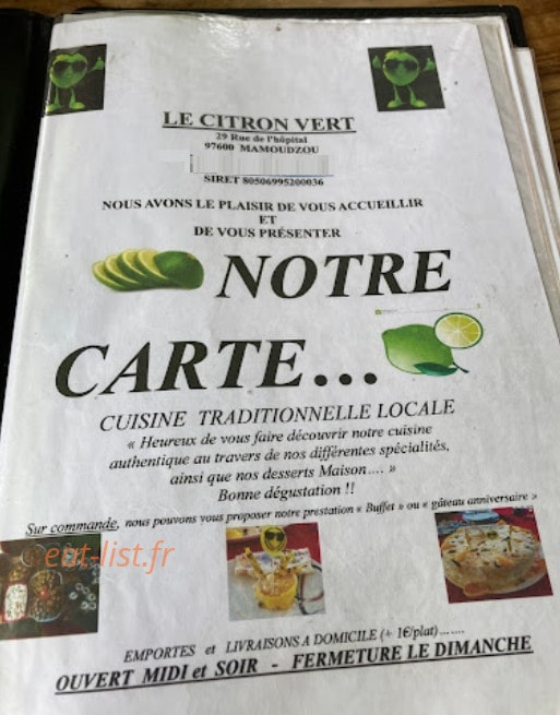 Le Citron Vert — carte page 1