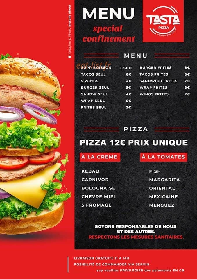 Tasta pizza — carte page 1