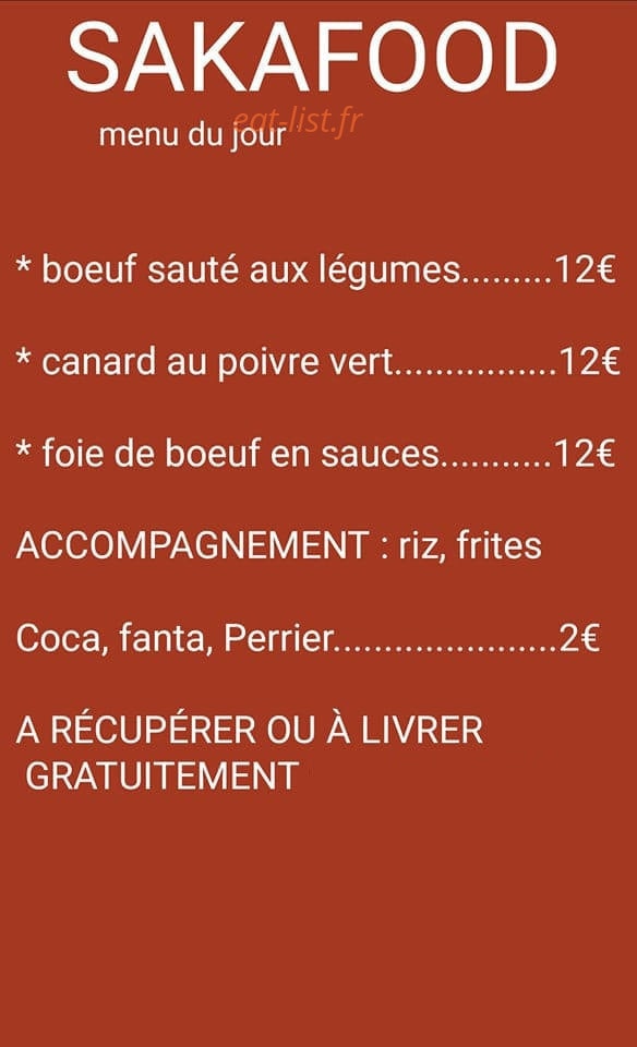 Sakafood — carte page 1