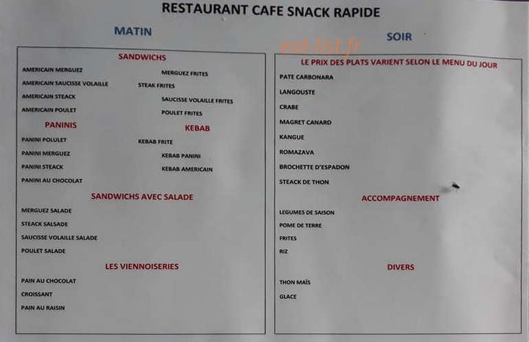 Snack — carte page 1