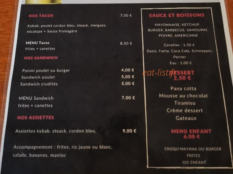 Tacos Mayana — carte page 1