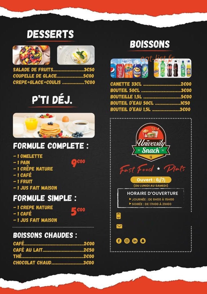 University Snack — carte page 3