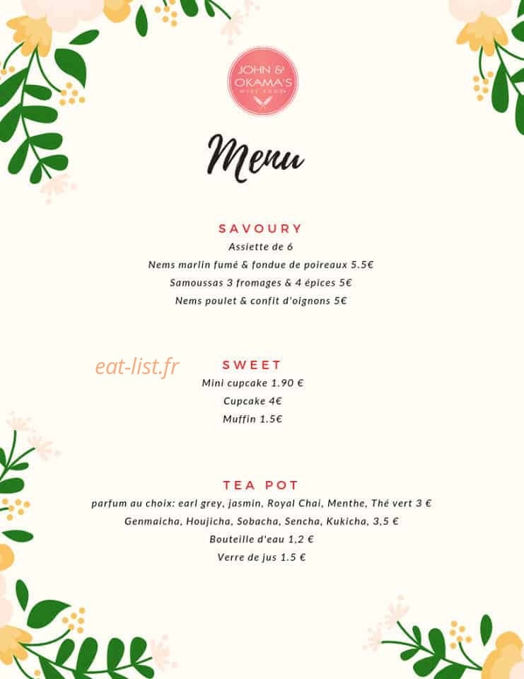 John & Okama's — carte page 1
