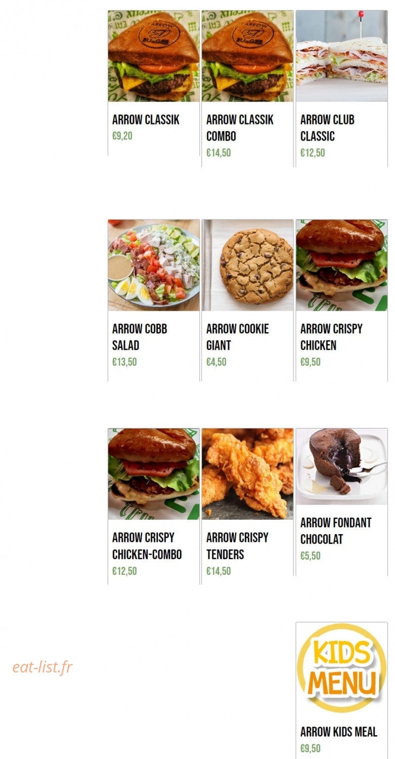 Arrow Burger — carte page 3