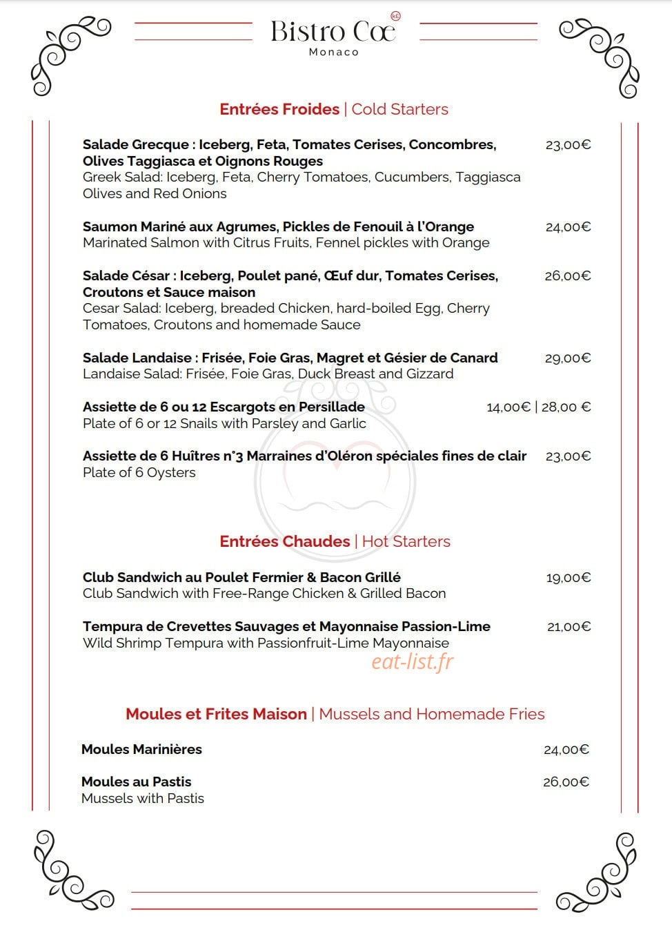 Bistro Coe — carte page 2