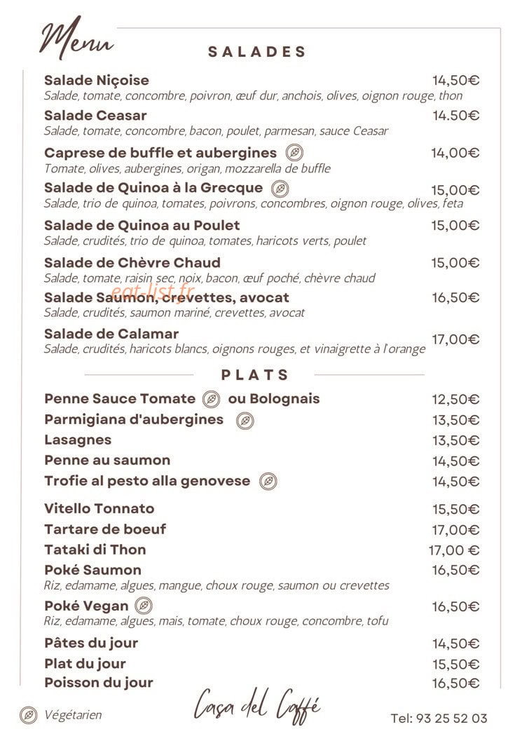 Casa del Caffe — carte page 1