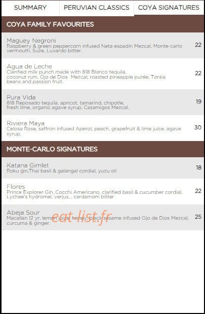 Coya — carte page 16