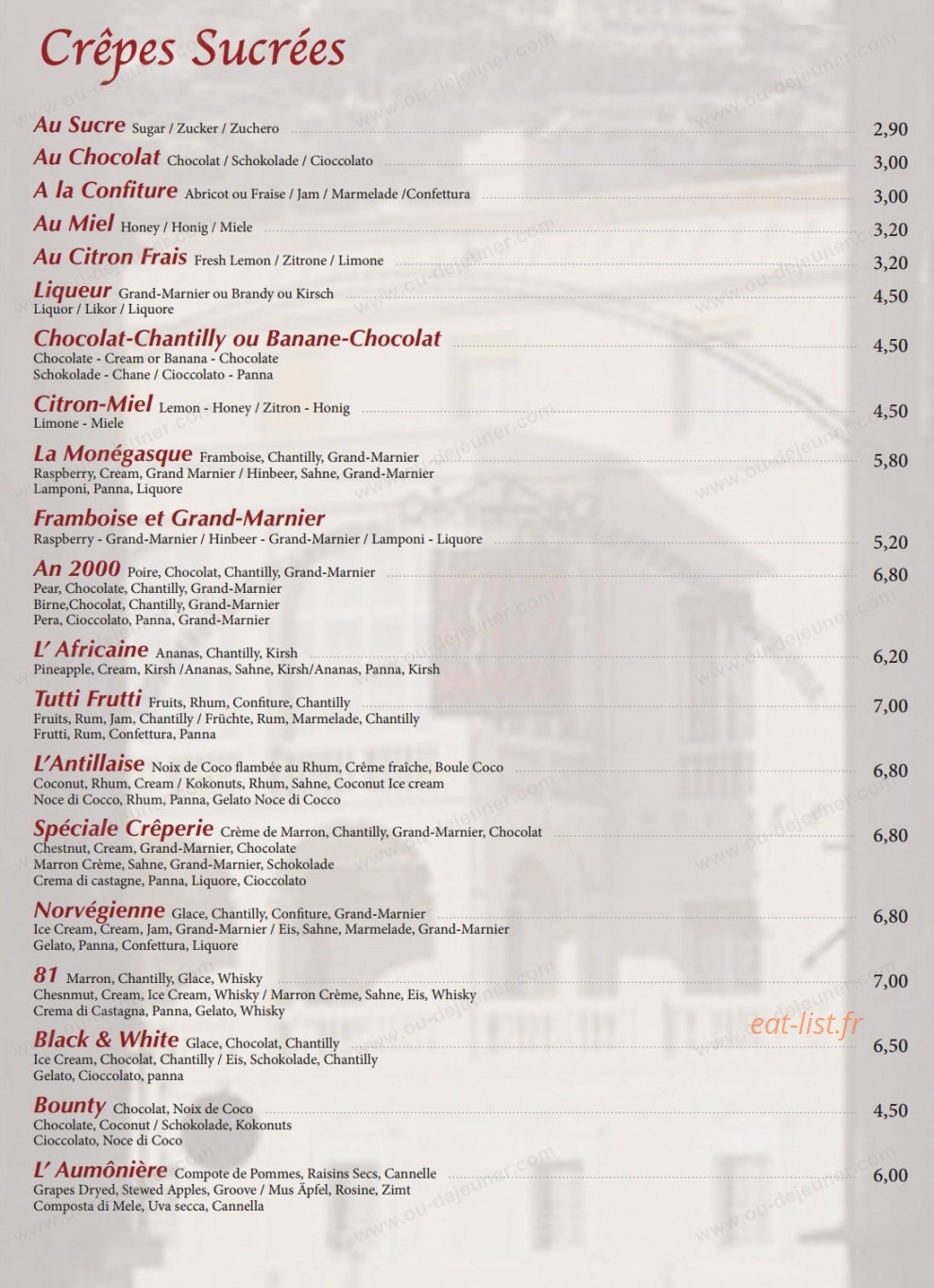 crêperie du Rocher — carte page 4