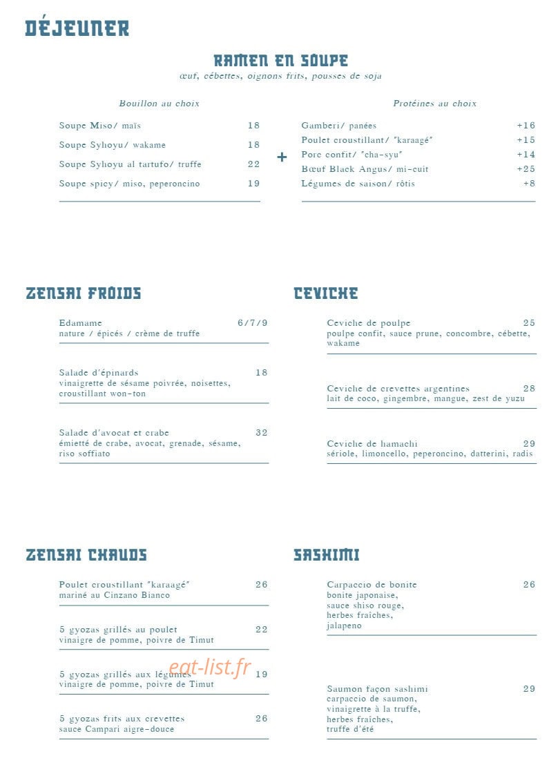 Izakaya Cozza — carte page 1
