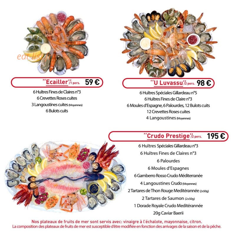 Carte et menu de La Pêcherie U Luvassu à Monaco — Les plateaux