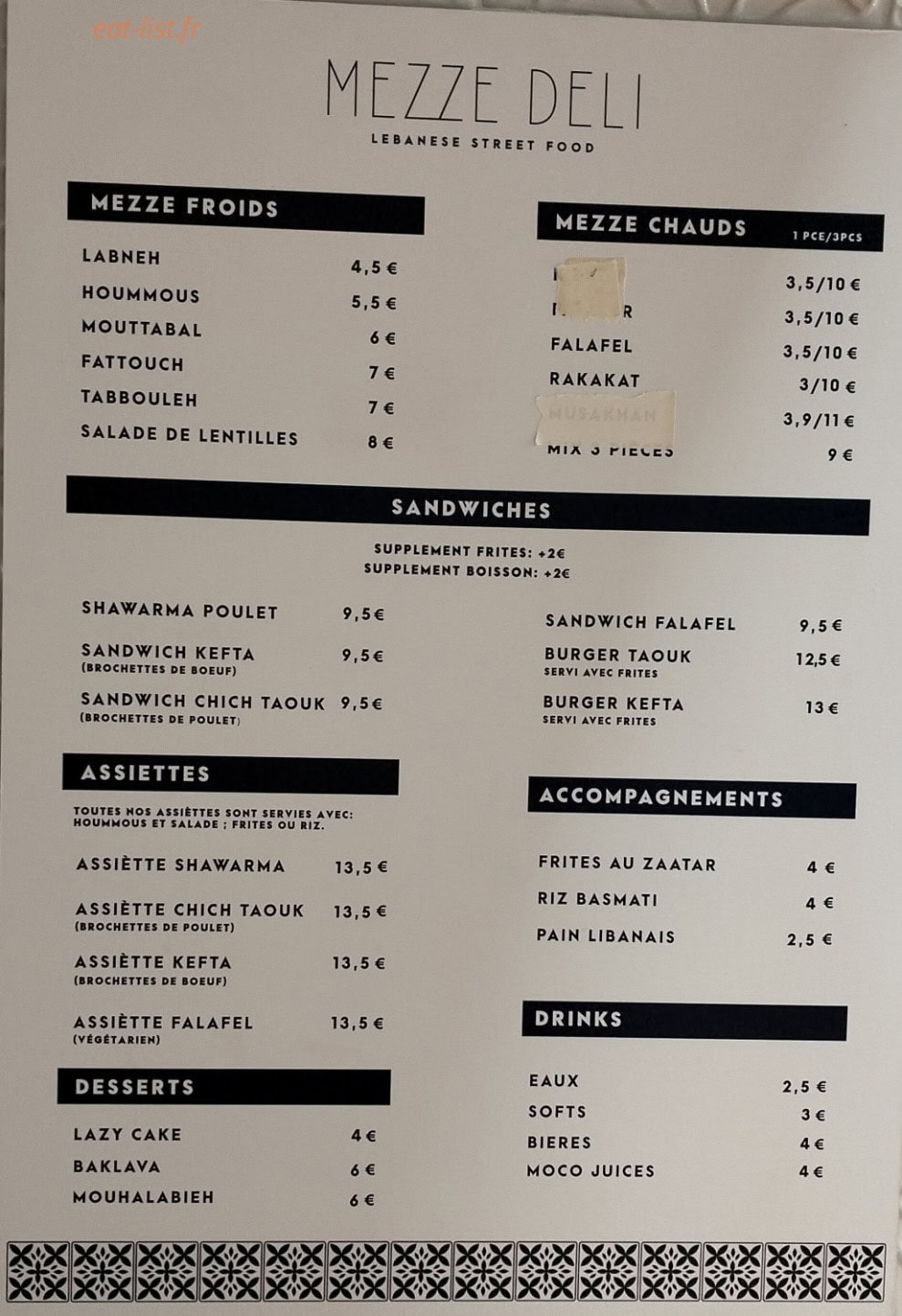 Mezze Deli — carte page 1
