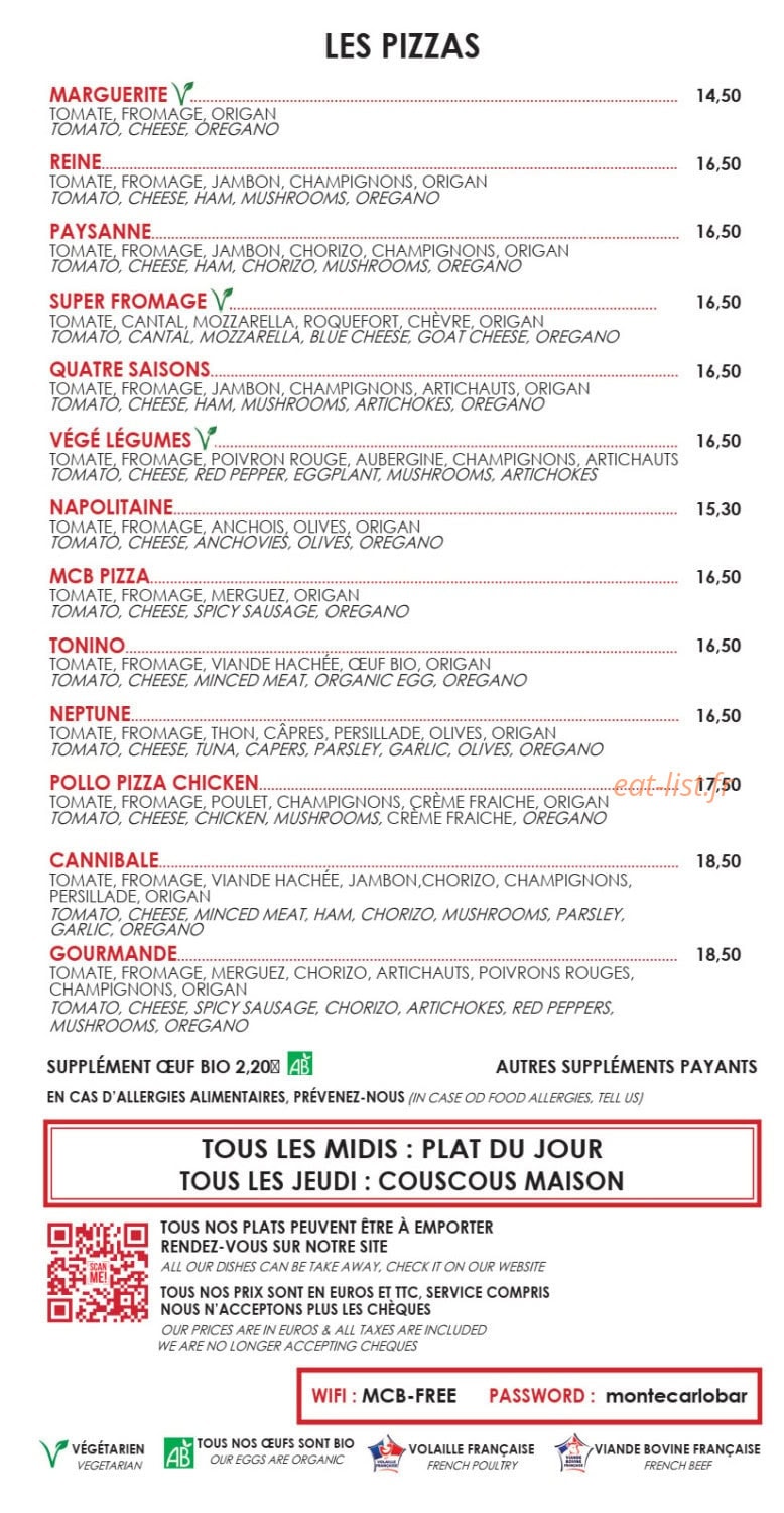 Monte Carlo Bar — carte page 3