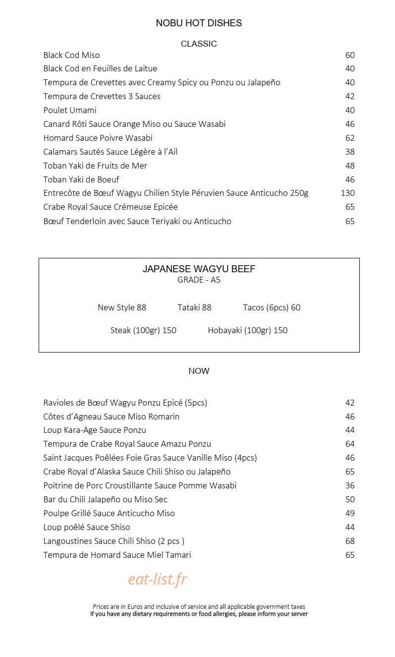 Nobu Fairmont Monte Carlo — carte page 2