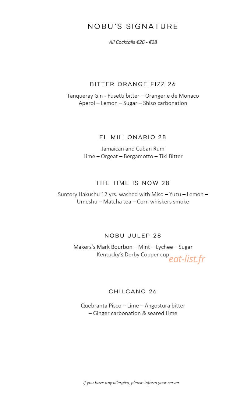 Nobu Fairmont Monte Carlo — carte page 18